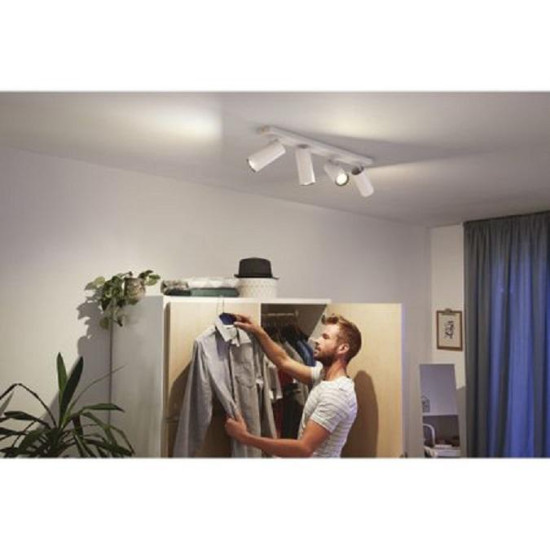 Spot LED Cvadruplu Philips Hue Buratto, Bluetooth, 4xGU10, 4x5W, 1400 lm, lumina alba (2200-6500K), IP20, 62.8x62.8x13.1cm, Metal, Alb, Intrerupator cu variator inclus Spot LED Cvadruplu Philips Hue Buratto, Bluetooth, 4xGU10, 4x5W, 1400 lm, lumina alba (2200-6500K), IP20, 62.8x62.8x13.1cm, Metal, Alb, Intrerupator cu variator inclus