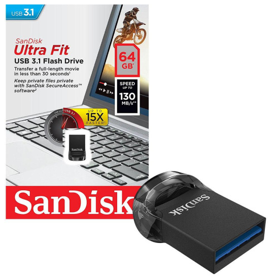 Memorie USB Flash Drive SanDisk Ultra Fit, 64GB, USB 3.1