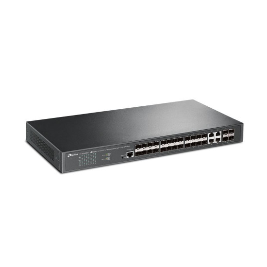 Switch TP-Link TL-SG3428XF, Jetstream, managed L2, 20 Gigabit SFP Slots, 4 Gigabit RJ45/SFP Combo Ports, 4 10GE SFP+ Slots, 1 RJ45 Console Port, 1 Micro-USB Console Port, 32Mb Flash, 256Mb Ram, Switching Capacity 128 Gbps.