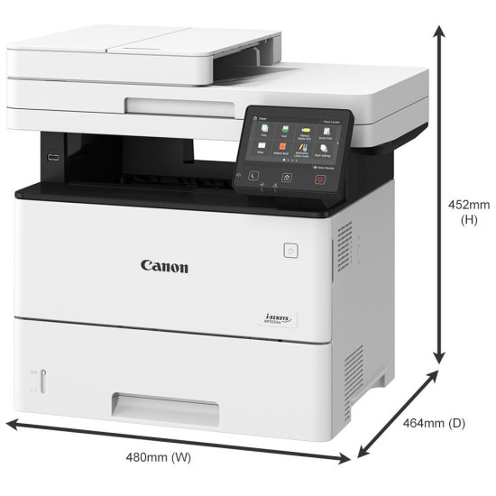 Canon MF552DW, Multifunctional laser mono dimensiune A4, viteza printare 43 ppm, Print,Copy,Scan,  Duplex, rezolutie: 1200 x 1200 dpi, FPO: 5.7 sec, Procesor 800Mhz, Memorie RAM 1GB, Limbaje de printare: UFRII, PCL 5e2, PCL6, Adobe® PostScript3, Viteza co