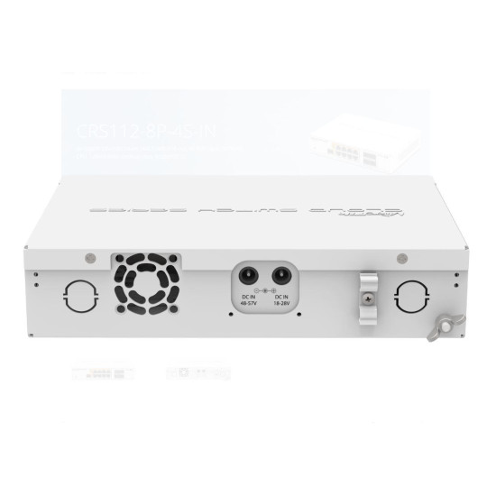 MikroTik Cloud Router Switch 112-8P-4S-IN with QCA8511 400Mhz CPU, 128MBRAM, 8xGigabit LAN with PoE-out, 4xSFP, RouterOS L5, desktop case, PSU