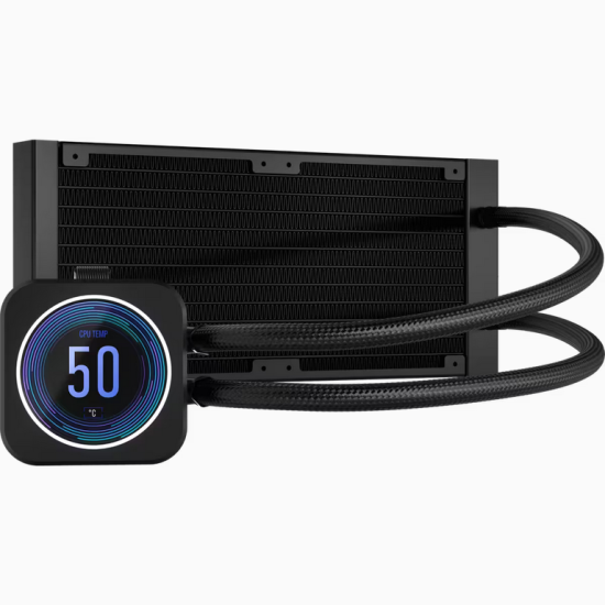 Cooler CPU Corsair H100i ELITE LCD XT racire cu lichid, radiator aluminiu, dimensiune radiator 240mm, 2x ventilatoare 120mm, compatibilitate Intel 1700, 1200, 1150, 1151, 1155, 1156, 1366, 2011, 2066, AMD AM5, AM4, AM3, sTRX4, sTR4