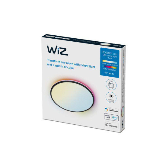 Plafoniera LED RGB WiZ Rune, Wi-Fi, Bluetooth, control vocal, 21W, 2100 lm, lumina alba si color (2700-6500K), IP20, 40cm, Metal/Plastic, Negru Plafoniera LED RGB WiZ Rune, Wi-Fi, Bluetooth, control vocal, 21W, 2100 lm, lumina alba si color (2700-6500K), IP20, 40cm, Metal/Plastic, Negru