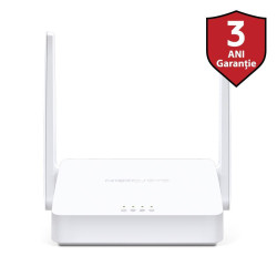 Router Wireless Mercusys N 300 Mbps, MW301R; Standarde Wireless: IEEE 802.11n, IEEE 802.11g, IEEE 802.11b, Frecventa: 2.4 - 2.4835GHz, Rata semnal: 11n: Up to 300Mbp, 11g: Up to 54Mbps, 11b: Up to 11Mbps, Interfata: 2 10/100Mbps LAN, 1 10/100Mbps WAN, Ant