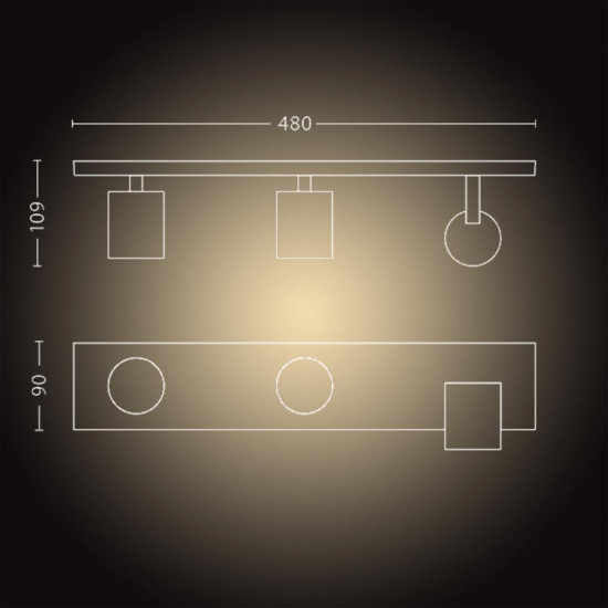 Spot LED Triplu Philips Hue Runner, Bluetooth, 3xGU10, 3x5W, 1050 lm, lumina alba (2200-6500K), IP20, 48cm, Metal, Alb, Intrerupator cu variator inclus