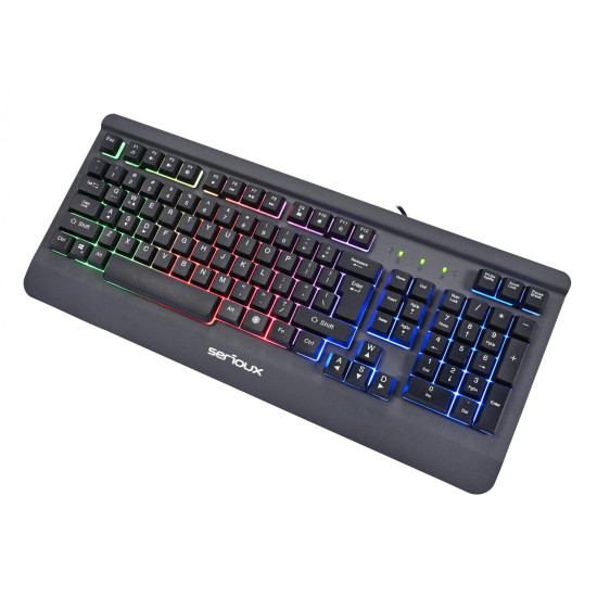 Kit Gaming Serioux Kayel 4 in 1, Tastatura de gaming, 104 taste, 19 taste Anti-ghosting , design slim, iluminare rainbow, structura metalica gri, taste negre + design cu palm rest, cablu USB 1.5M PVC, plug and play; Mouse gaming, senzor Sunplus 199, 800-6 Kit Gaming Serioux Kayel 4 in 1, Tastatura de gaming, 104 taste, 19 taste Anti-ghosting , design slim, iluminare rainbow, structura metalica gri, taste negre + design cu palm rest, cablu USB 1.5M PVC, plug and play; Mouse gaming, senzor Sunplus 199, 800-6