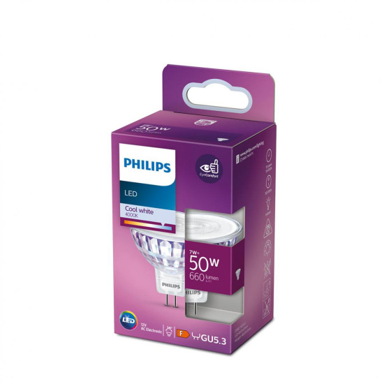 Bec LED Philips, EyeComfort, GU5.3, 7W (50W), 660 lm, lumina neutra (4000K) Bec LED Philips, EyeComfort, GU5.3, 7W (50W), 660 lm, lumina neutra (4000K)