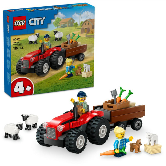 TRACTOR ROSU CU REMORCA SI OI,LEGO 60461