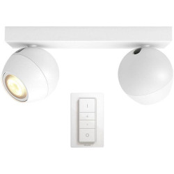 Spot LED Dublu Philips Hue Buckram, Bluetooth, 2xGU10, 2x5W, 700 lm, lumina alba (2200-6500K), IP20, 25.2x8.2cm, Metal, Alb, Intrerupator cu variator inclus