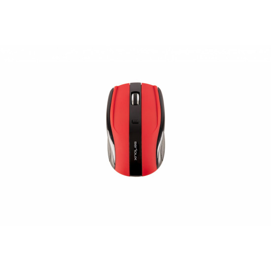 Mouse Serioux, Rainbow 400, fara fir, USB, senzor optic, distanta de operare; 10m, precizie: 1000/1600DPI ajustabila, 4 butoane, 2x baterie AAA, sisteme de operare: Windows / Mac OS / Linux, rosu