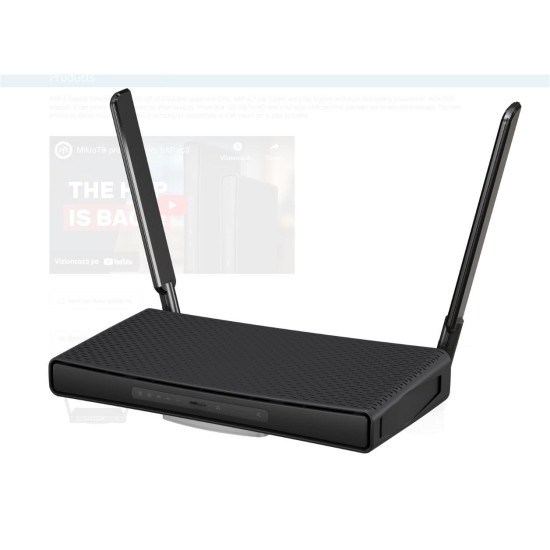 Miktrotik  HAP AC1200 DUAL BAND WIRELESS ROUTER, 5 PORTURI 10/100/1000mbps, 1 x POE, 1 x USB, 2.4Ghz-300 Mbps, 5Ghz-867Mbps, 2 antene externe, 256Mb RAM, quad-core CPU 716 MHz, Wi-Fi 5.