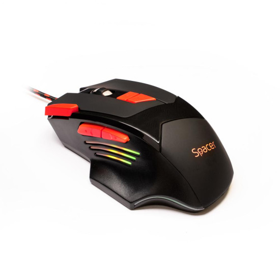 MOUSE Spacer Gaming SP-GM-02 cu fir, optic,1000/ 1600/ 2000/ 2400 dpi, butoane/scroll 8/1, iluminare LED RGB, 7 cicluri prestabilite, negru