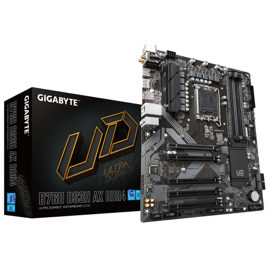 Placa de baza Gigabyte B760 DS3H AX DDR4 LGA1700, 4x DDR4 5333MHz, 1x HDMI, 1x DisplayPort, 5x PCIe x16, 2x M.2, 4x SATA 6Gb/s, LAN 1Gbps, WIFI 6E, ATX