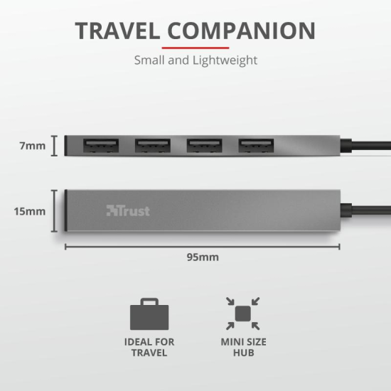 Hub USB Trust Halyx Aluminium, 4 porturi, aluminiu