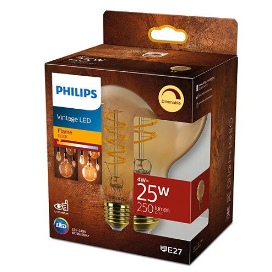 Bec LED vintage (decorativ) Philips Classic Gold Globe G93, EyeComfort, E27, 4W (25W), 250 lm, lumina calda (1800K), dimabil, cu filament Bec LED vintage (decorativ) Philips Classic Gold Globe G93, EyeComfort, E27, 4W (25W), 250 lm, lumina calda (1800K), dimabil, cu filament