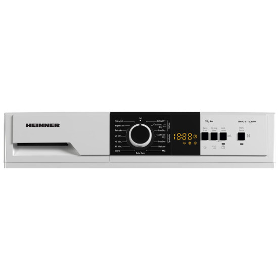 Uscator de rufe cu pompa de caldura Heinner HHPD-V7T1CHA++, Capacitate incarcare 7kg, Clasa energetica A++, 15 programe de uscare, Display LED, Program rapid camasi 20 min, Program expres 34 min, Program Baby Care, Functie Start intarziat, Functie anti-si
