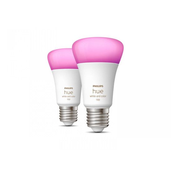 2 Becuri LED RGB inteligente Philips Hue A60, Bluetooth, E27, 9W (75W), 1100 lm, lumina alba si color (2000-6500K)