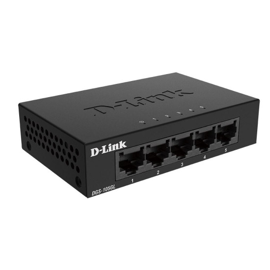 D-Link Switch DGS-105GL, 5 porturi Gigabit, Capacity 10Gbps, desktop, faramanagement, metal, negru, fara ventilator, D-Link Green.