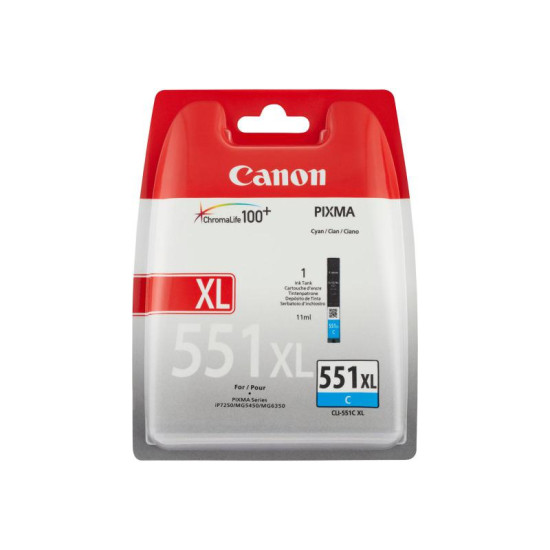 Cartus cerneala Canon CLI-551XL, cyan, capacitate 11ml, pentru Canon Pixma IP7250, Pixma IP8750, Pixma IX6850, Pixma MG5450, Pixma MG5550, Pixma MG6350, Pixma MG6450, Pixma MG7150, Pixma MX925.