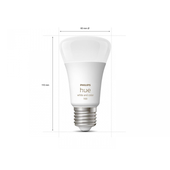 Pachet 3 Becuri LED RGB inteligente Philips Hue A60, Bluetooth, E27, 9W (75W), 1100 lm, lumina alba si color (2000-6500K) + Consola Hue Bridge + Intrerupator cu variator