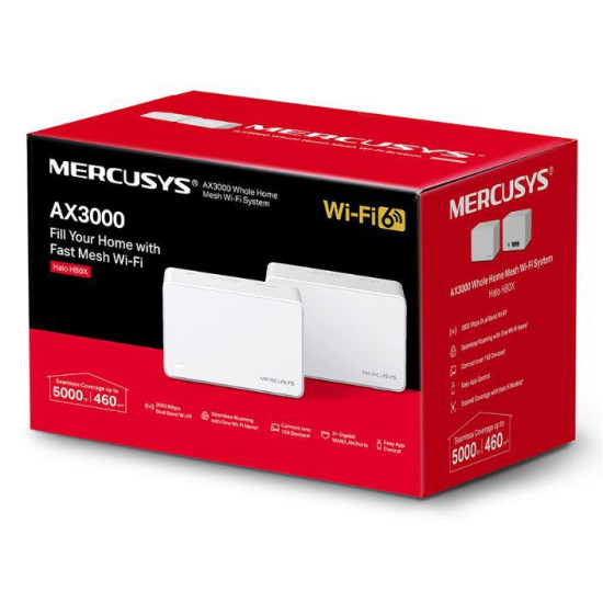 Mercusys AX3000 Whole Home Wi-Fi system HALO H80X(2-PACK),wi-fi 6 Dual-Band, Standarde Wireless: IEEE 802.11ax/ac/n/a 5 GHz, IEEE 802.11ax/n/b/g 2.4 GHz, viteza wireless: 2402 Mbps on 5 GHz, 574 Mbps on 2.4 GHz, Securitate wireless: WPA-PSK/WPA2-PSK/WPA3,