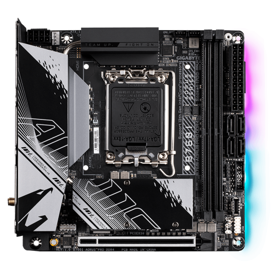 Placa de baza Gigabyte B760I AORUS PRO LGA1700, 2x DDR4, 1x HDMI, 1x DisplayPort, 1x PCIe 4.0 x16, 2x M.2, 4x SATA 6Gbps, WIFI 6, mini-ITX