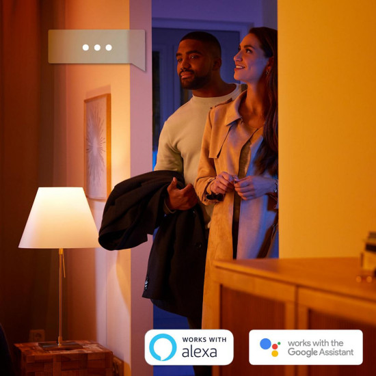 Aplica LED pentru oglinda din baie Philips Hue Adore, Bluetooth, 2xGU10, 2x5W, 700 lm, lumina alba (2200-6500K), IP44, 36.6x12cm, Metal, Alb, Intrerupator cu variator inclus