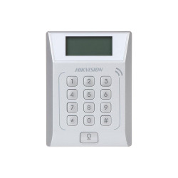 Cititor standalone cu tastatura si card proximitate Hkvision DS-K1T802E, suporta cartele EM 125Khz, capacitate 3000 carduri si 10000 evenimente, autentificare: card, card si  parola,display 128x64, Exit Button × 1, Door Sensor × 1, Doorbell × 1, E-lock Ou