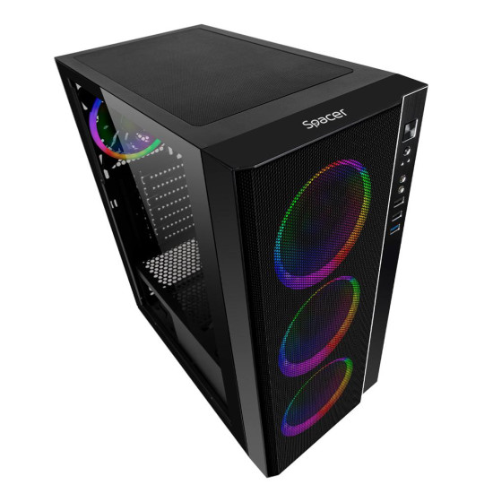 Carcasa Spacer Rainbow, ATX, MidTower, Gaming, fara sursa, sticla securizata, 4 x fan, USB 2.0 x 2, USB 3.0 x 1, mesh, fan controller (inclusiv RGB), telecomanda, „SPCS-GC-RAINBOW” Carcasa Spacer Rainbow, ATX, MidTower, Gaming, fara sursa, sticla securizata, 4 x fan, USB 2.0 x 2, USB 3.0 x 1, mesh, fan controller (inclusiv RGB), telecomanda, „SPCS-GC-RAINBOW”