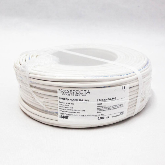 Cablu alarma 6 x 0.22 + 2 x 0.50 premium, cupru 100%, cod: I044IT, Li-Y (ST)Y, made in Italy, utilizare pentru sisteme de alarma, manta exterioara PVC alb, ecranare: folie de aluminiu laminata, raza de curbura 10x diametru, Peak Operating Voltage 250, Vol