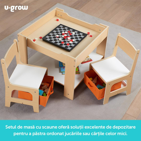 Set masuta si 2 scaune,lemn natur,U-Grow Set masuta si 2 scaune,lemn natur,U-Grow