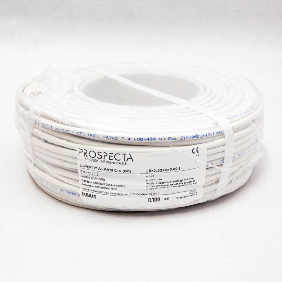 Cablu alarma 8 x 0.22 + 2 x 0.50 premium, cupru 100%, cod: I104IT Li-Y (ST)Y, made in Italy, utilizare pentru sisteme de alarma, manta exterioara PVC alb, ecranare: folie de aluminiu laminata, raza de curbura 10x diametru, Peak Operating Voltage 250, Volt