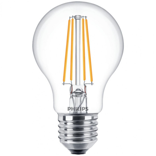 3 Becuri LED Philips Classic A60, EyeComfort, E27, 7W (60W), 806 lm, lumina calda (2700K), cu filament