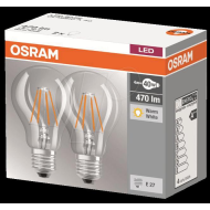 2 Becuri LED Osram Base Classic A, E27, 4W (40W), 470 lm, lumina calda(2700K), cu filament