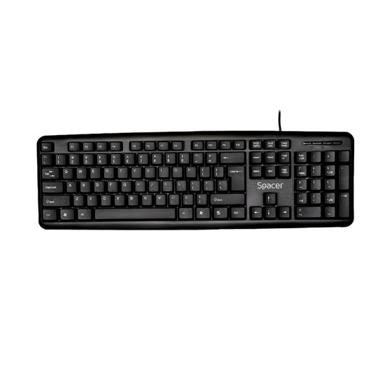 Tastatura Spacer SPKB-520 cu fir, USB, 104 taste, anti-spill, negru