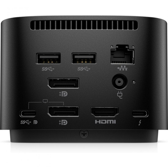 HP Dock Thunderbolt G4 120W, Porturi: 1x USB Type-C/ 4x USB-A 3.2/ 1x audio jack/2x DisplayPort 1.4/ 1x RJ-45/ 1xHDMI 2.0/ 1 x port USB-C DP alt mode; 1 x port Thunderbolt 4, Dimensiuni:98 x 98 x 68 mm. Greutate: 0.68Kg.