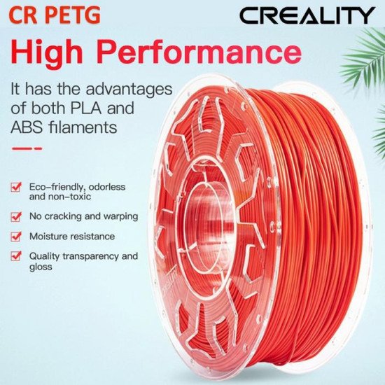 CREALITY CR PETG 3D Printer Filament, red, Printing temperature: 230-250°C, Filament diameter: 1.75mm, Tensile strength: 49MPa, Size of filament wheel: Diameter 200mm, height 66mm, hole diameter 53mm. Eco-friendly, odorless, non-toxic. Utilizare: pana la CREALITY CR PETG 3D Printer Filament, red, Printing temperature: 230-250°C, Filament diameter: 1.75mm, Tensile strength: 49MPa, Size of filament wheel: Diameter 200mm, height 66mm, hole diameter 53mm. Eco-friendly, odorless, non-toxic. Utilizare: pana la