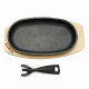 PLATOU SERVIRE OVAL, 24X14 CM , FONTA PURA , CU MANER DETASABIL SI BAZA DIN LEMN,COOKING  BY HEINNER