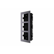 Panou frontal pentru 3 module videointerfon modular Hikvision DS-KD-ACF3; permite conectarea a 3 module de videointerfon modular; mo ntareincastrata; material aluminiu, doza de plastic inclusa; dimensiuni:337.8mm x 124mm × 4mm;