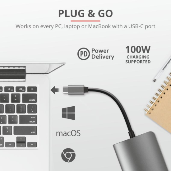 Hub USB Trust Dalyx, 7 porturi USB-C, negru Hub USB Trust Dalyx, 7 porturi USB-C, negru