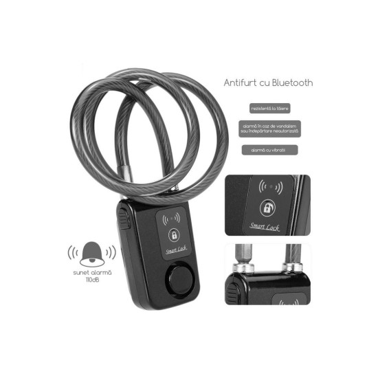 ANTIFURT SMART BLUETOOTH BL-01, DIMENSIUNE 92X55X34CM, CABLU DIAMETRU 10MM, LUNGIME CABLU 1200MM, ALARMA 110DB, BATERII 3 X AAA (NEINCLUSE) ROSU