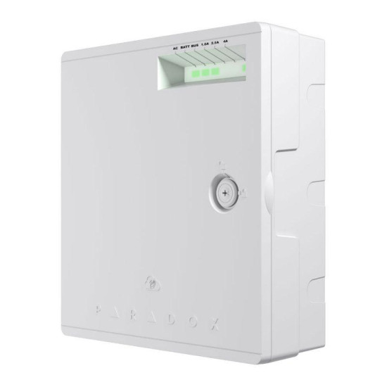 Sursa de alimentare supervizata in comutatie, putere totala 75W, alimentare 100-240Vac cu acumulator de back-up de 13.8Vdc si iesire auxiliara de 15 Vdc cu protectie la supraconsum • comutator antisabotaj pe placa • operare in mod stand alone sau superviz Sursa de alimentare supervizata in comutatie, putere totala 75W, alimentare 100-240Vac cu acumulator de back-up de 13.8Vdc si iesire auxiliara de 15 Vdc cu protectie la supraconsum • comutator antisabotaj pe placa • operare in mod stand alone sau superviz