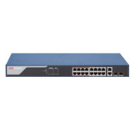 Switch 16 porturi PoE Hikvision DS-3E1318P-SI, L2, Smart Managed, 16 × 100 Mbps PoE RJ45 porturi si 2 × gigabit combo, putere PoE 230W, maxim 30W per port, switching capacity 7.2 Gbps, transmisie pana la 300 metri in modul extended, network topology manag