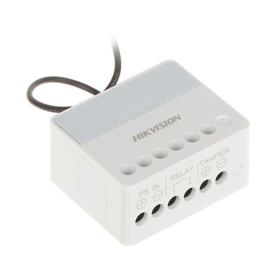 Modul releu AXPRO Hikvision DS-PM1-O1L-WE, 1 x NO/NC (0~36 V DC, Max 5 A), comunicare 868 MHz two-way wireless, criptare AES-128, distanta de comunicare RF: 1800m, in camp deschis, 1x buton invatare( pentru inregistrare), 3 x Led stare: Register/Signal ( Modul releu AXPRO Hikvision DS-PM1-O1L-WE, 1 x NO/NC (0~36 V DC, Max 5 A), comunicare 868 MHz two-way wireless, criptare AES-128, distanta de comunicare RF: 1800m, in camp deschis, 1x buton invatare( pentru inregistrare), 3 x Led stare: Register/Signal (