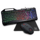 Kit Gaming Serioux Tobis 3 in 1, Tastatura de gaming, 104 taste, 7 taste Anti-ghosting, design slim, iluminare rainbow, structura metalica + taste negre, suport telefon, cablu USB 1.5M PVC, plug and play; Mouse gaming, senzor Sunplus 192, 1000-6400 DPI, s